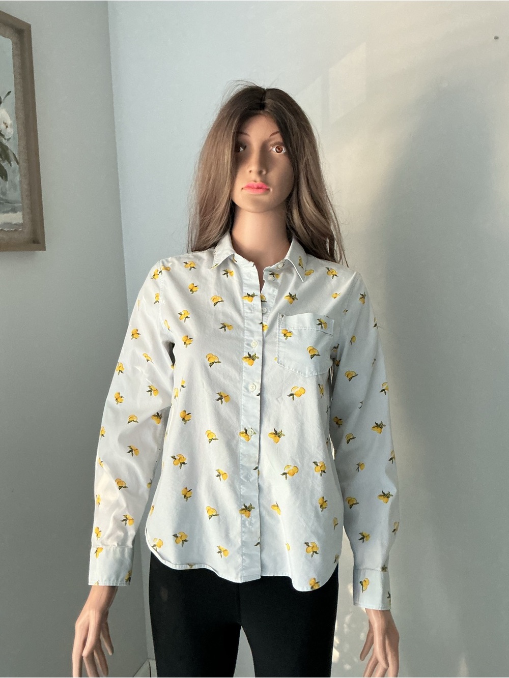 Banana Republic Quinn Boy Fit lemon print button down shirt.